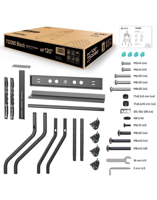 Mobilus TV stovas Onkron 60–120", juodas (TS2080-B)