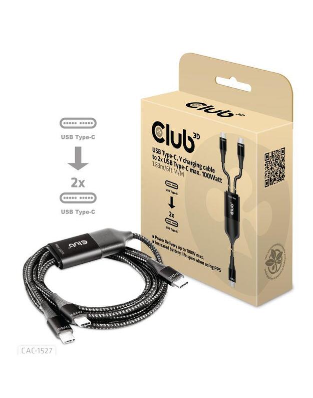 CABLE USB-C TO 2XUSB-C 1.83M/M/M CAC-1527 CLUB3D