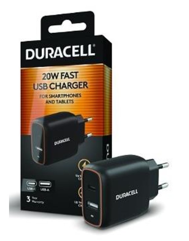 Sieninis įkroviklis Duracell 20 W, juodas (DRACUSB19-EU)
