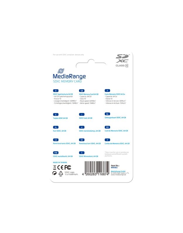 MEMORY SDXC 64GB C10/MR965 MEDIARANGE