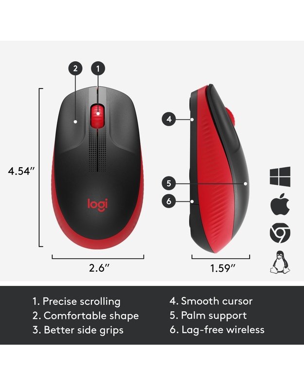 MOUSE USB OPTICAL WRL M190/RED 910-005908 LOGITECH