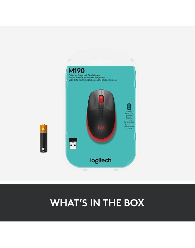 MOUSE USB OPTICAL WRL M190/RED 910-005908 LOGITECH