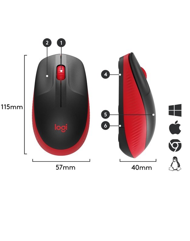 MOUSE USB OPTICAL WRL M190/RED 910-005908 LOGITECH