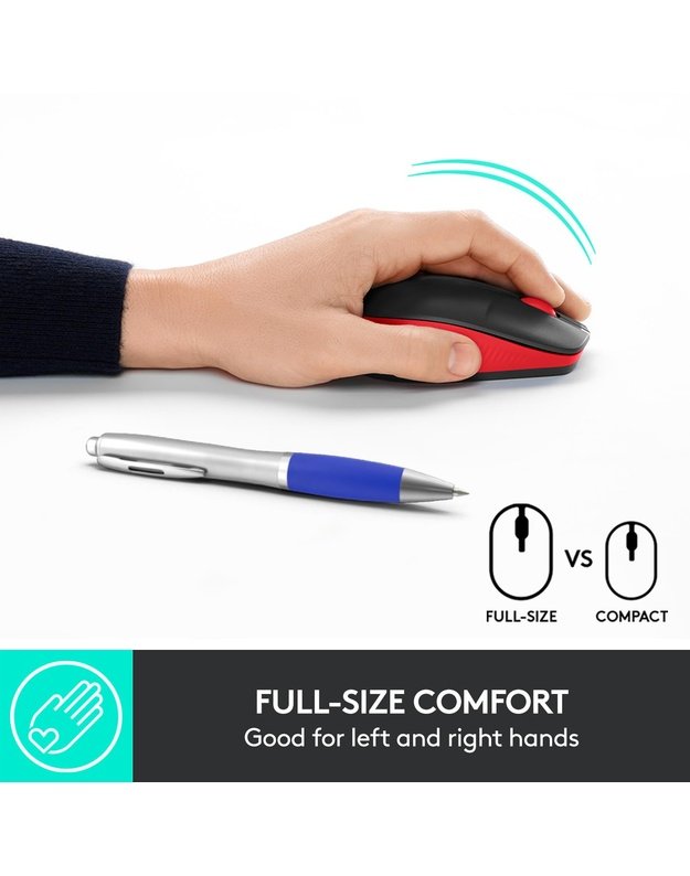 MOUSE USB OPTICAL WRL M190/RED 910-005908 LOGITECH