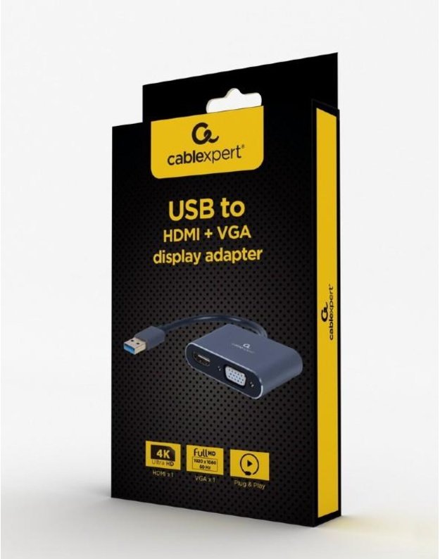 I/O ADAPTERIS USB3 PRIE HDMI/VGA/GREY A-USB3-HDMIVGA-01 GEMBIRD