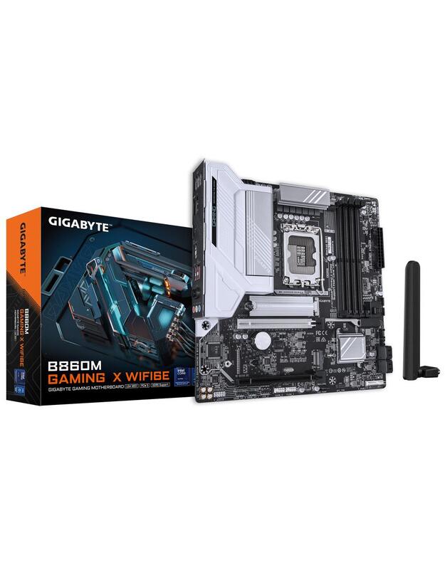 Mainboard|GIGABYTE|Intel B860 Express|LGA1851|Micro-ATX|Memory DDR5|Memory slots 4|2xPCI-Express 16x|2xM.2|1xHDMI|1xDisplayPort|1xAudio-In|1xAudio-Out|1xMicrophone|5xUSB 2.0|3xUSB 3.2|1xUSB-C|1xRJ45|B860MGAMINGXWIFI6E1.0