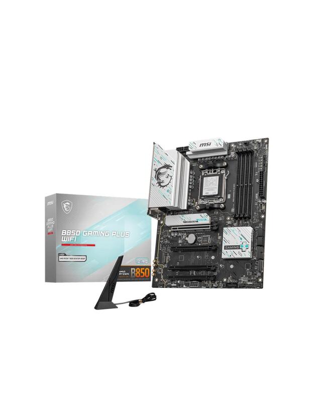 Mainboard|MSI|AMD B850|SAM5|ATX|Memory DDR5|Memory slots 4|4xPCI-Express 16x|3xM.2|1xDisplayPort|1xAudio-In|1xAudio-Out|1xMicrophone|4xUSB 2.0|2xUSB 3.2|2xUSB-C|1xOptical S/PDIF|1xRJ45|B850GAMINGPLUSWIFI
