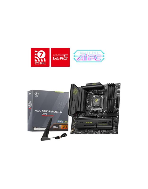 Mainboard|MSI|AMD B850|SAM5|Micro-ATX|Memory DDR5|Memory slots 4|1xPCI-Express 4.0 4x	|1xPCI-Express 4.0 8x|1xPCI-Express 4.0 16x|1xPCI-Express 5.0 16x|3xM.2|1xHDMI|3xUSB 2.0|4xUSB 3.2|2xUSB-C|1xOptical S/PDIF|1xRJ45|2xAudio port|MAGB850MMORTARWIFI