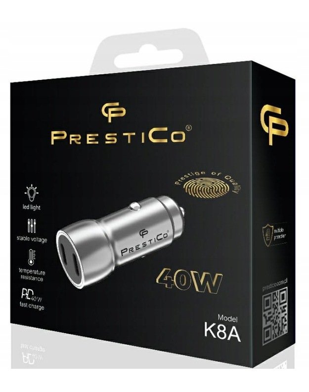 PRESTICO K8A DUAL TYPE C PD 40W, pilkas 2