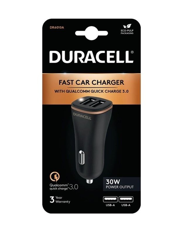 Automobilinis įkroviklis Duracell USB, 2 jungtys (DR6010A)