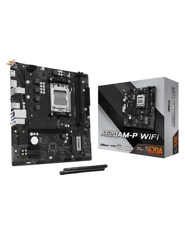 Mainboard|ASROCK|AMD A620A|Socket AM5|micro ATX|RAM DDR5-SDRAM|2xSlots|Wi-Fi Yes|Bluetooth Yes|1xNumber of M.2 (M) slots|A620AM-PWIFI