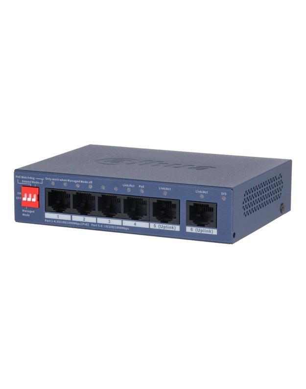 Switch|DAHUA|CS4006-4GT-36|Switch type Managed|Switch layer L2|Form factor Desktop/Wall-Mounting|4xRJ-45 ports|RJ-45 Ports Type Gigabit Ethernet (10/100/1000)|Power over Ethernet (PoE) Yes|4xPower over Ethernet (PoE) ports quantity|Total Power over Ethern
