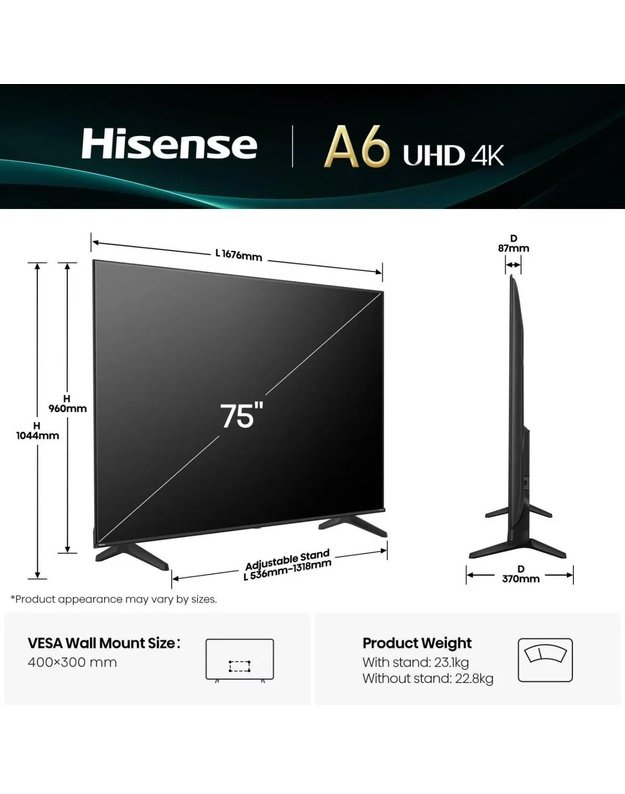 TV Set|HISENSE|75  |4K Ultra HD|3840 x 2160 pixels|Flat|16:9|75A69Q