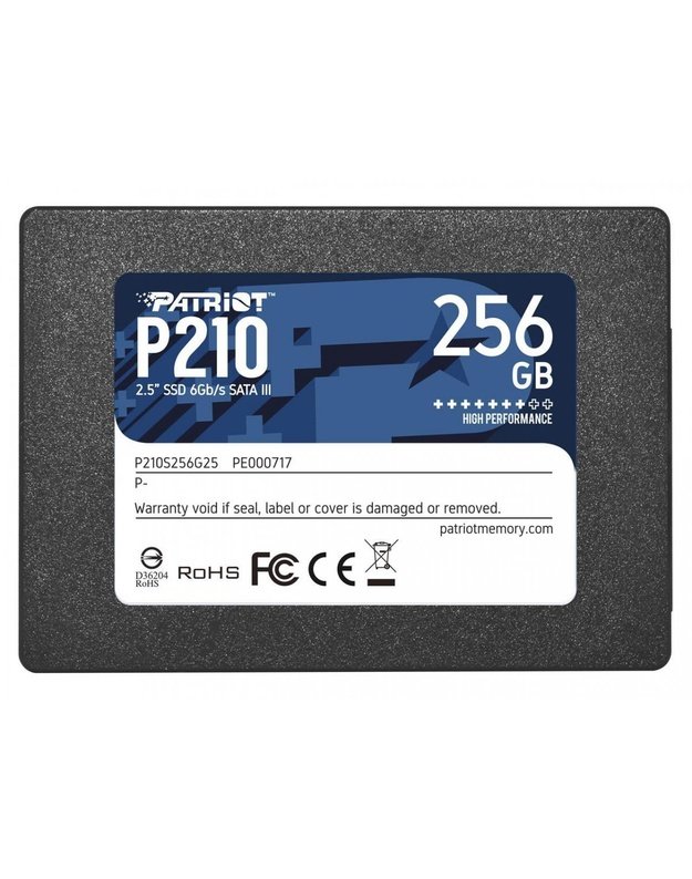 SSD|PATRIOT|P210|256GB|SATA 3.0|Rašymo greitis 400 MB/sek|Nuskaitymo greitis 500 MB/sek|2,5