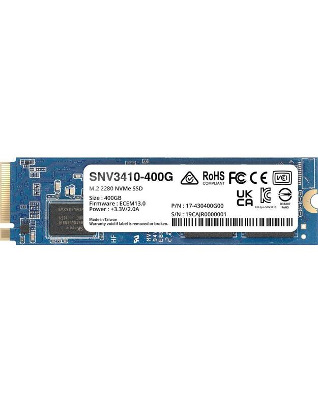 SSD|SYNOLOGY|SNV3400|400GB|M.2|PCIE|NVMe|Write speed 750 MBytes/sec|Read speed 3000 MBytes/sec|TBW 491 TB|MTBF 1800000 hours|SNV3410-400G