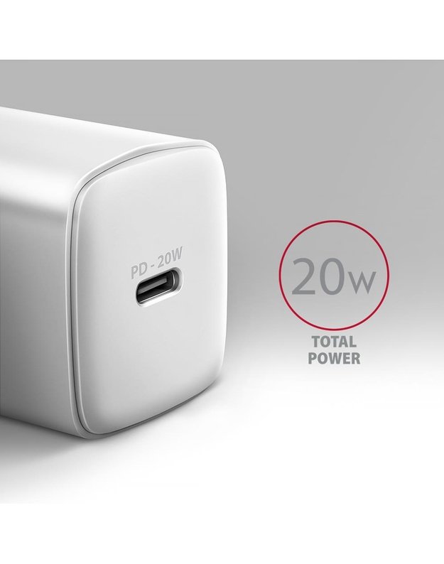 Sieninis įkroviklis Axagon USB-C 20W, 1 prievadas, baltas (ACU-PD20W)