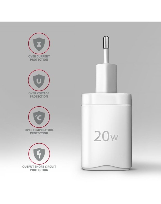 Sieninis įkroviklis Axagon USB-C 20W, 1 prievadas, baltas (ACU-PD20W)