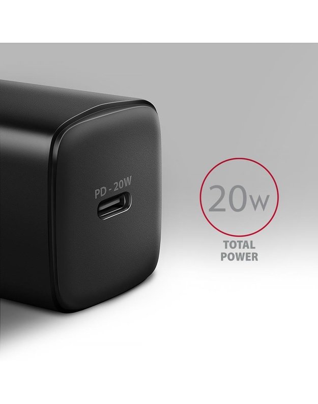 Sieninis įkroviklis Axagon USB-C 20W, 1 prievadas, juodas (ACU-PD20)
