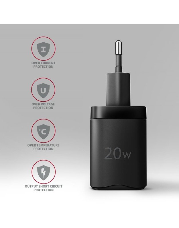 Sieninis įkroviklis Axagon USB-C 20W, 1 prievadas, juodas (ACU-PD20)