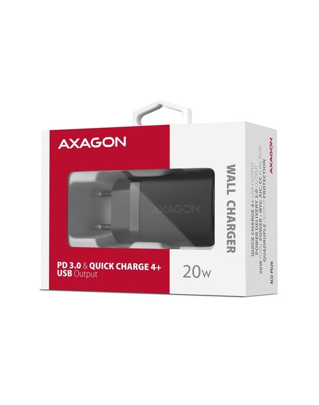 Sieninis įkroviklis Axagon USB-C 20W, 1 prievadas, juodas (ACU-PD20)