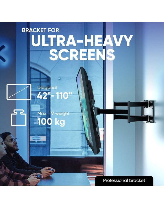 Sieninis televizoriaus laikiklis Onkron 42–110", juodas (M8L-B)