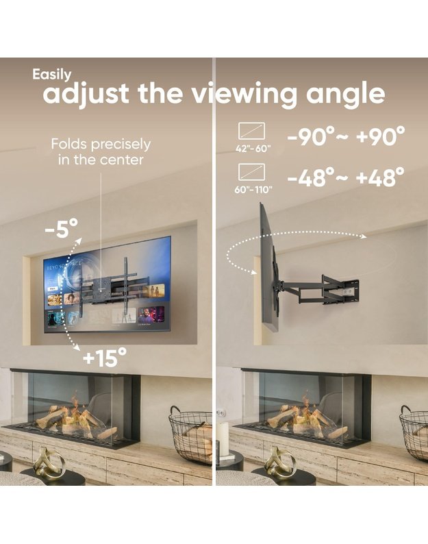Sieninis televizoriaus laikiklis Onkron 42–110", juodas (M8L-B)