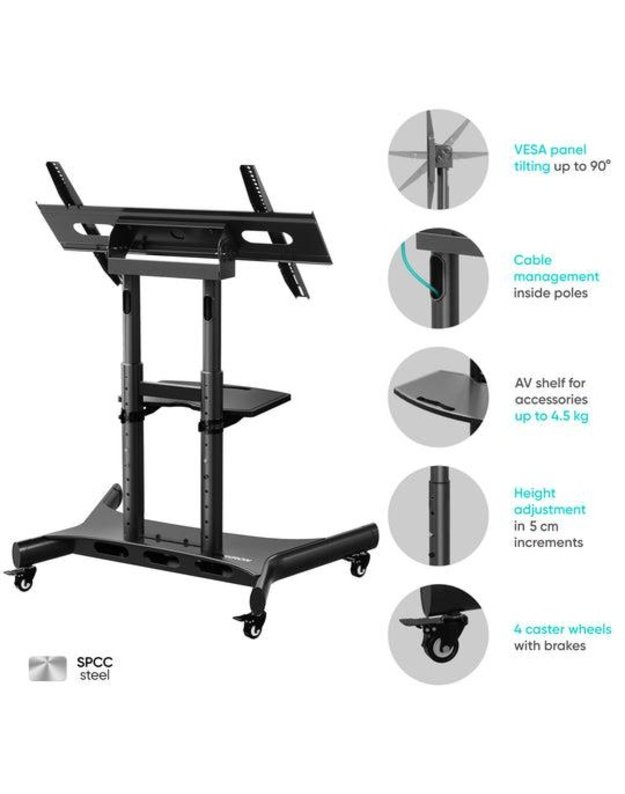 Mobilus televizoriaus stovas Onkron 50–83", juodas (TS1380-B)