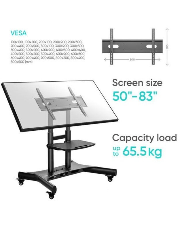 Mobilus televizoriaus stovas Onkron 50–83", juodas (TS1380-B)