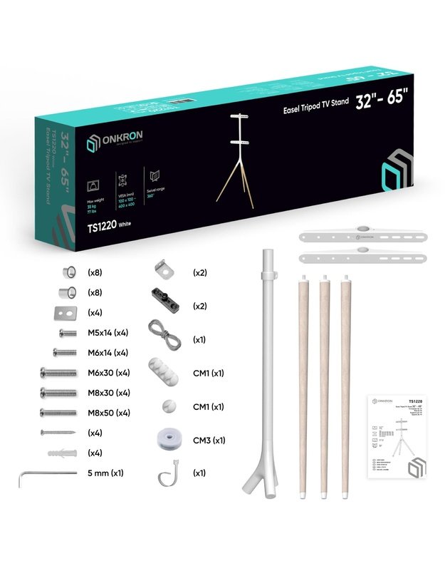 Grindinis TV stovas Onkron 32–65", baltas (TS1220-W)