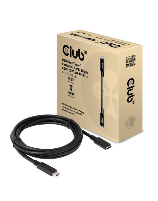 CABLE USB-C TO USB-C 2M/M/F CAC-1529 CLUB3D