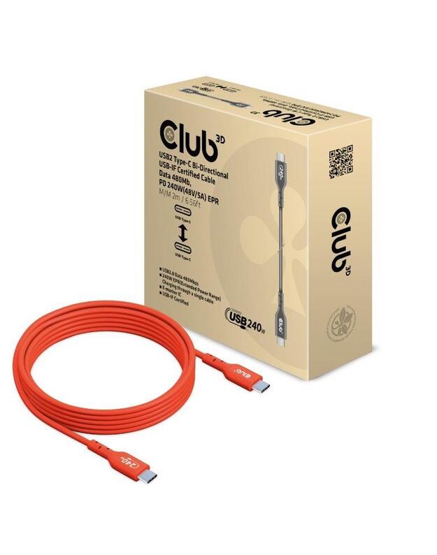 CABLE USB-C TO USB-C 2M/M/M CAC-1573 CLUB3D