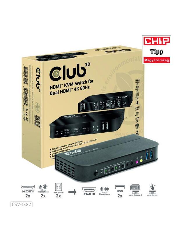VIDEO SWITCH KVM HDMI 2PORT/CSV-1382 CLUB3D