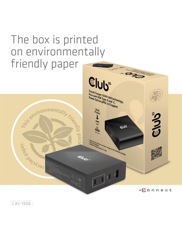 Kelioninis įkroviklis Club3D USB-C 132W GaN (CAC-1906)