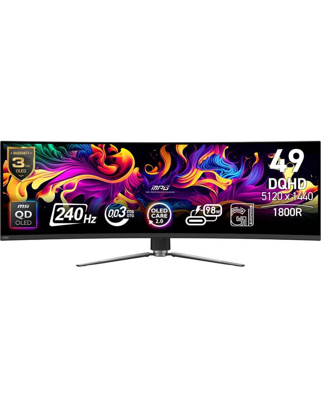 Monitor|MSI|49  |5120 x 1440 pixels|Dual QHD|Native aspect ratio 32:9|QD-OLED|Curved|MPG491CQPXQD-OLED