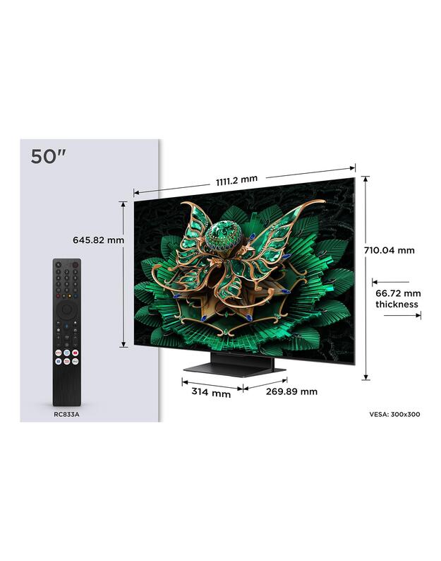 TV Set|TCL|50  |4K Ultra HD|3840 x 2160 pixels|Flat|16:9|QD-Mini LED|50C7K