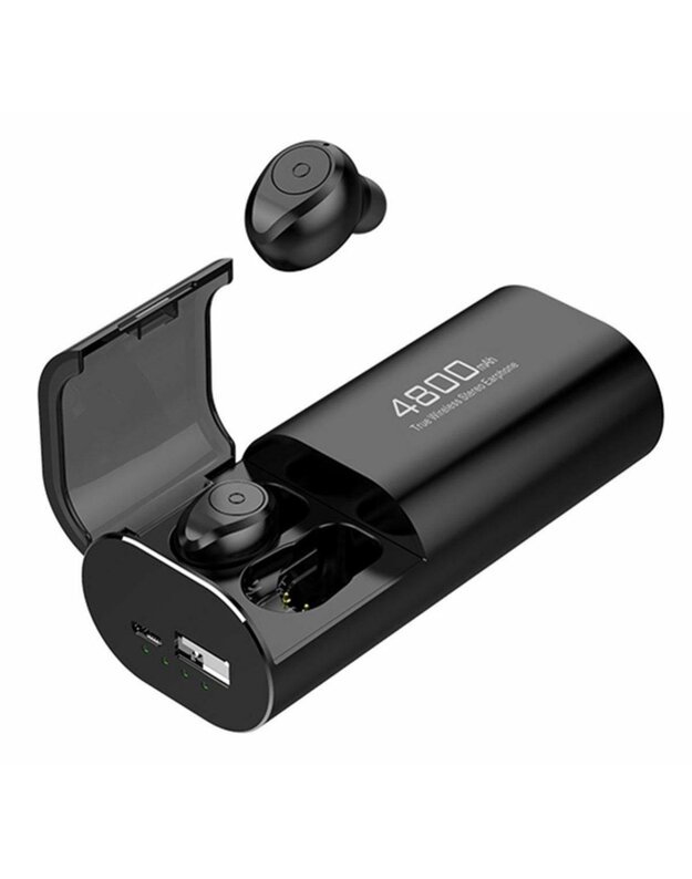 Belaidės ausinės True Wireless Earbuds Powerbank 4800mAh, juodos