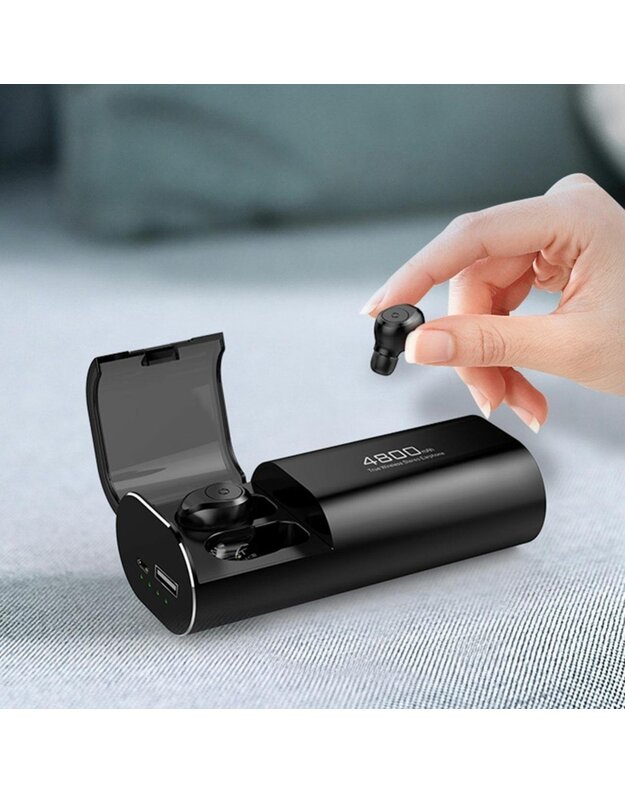 Belaidės ausinės True Wireless Earbuds Powerbank 4800mAh, juodos 1