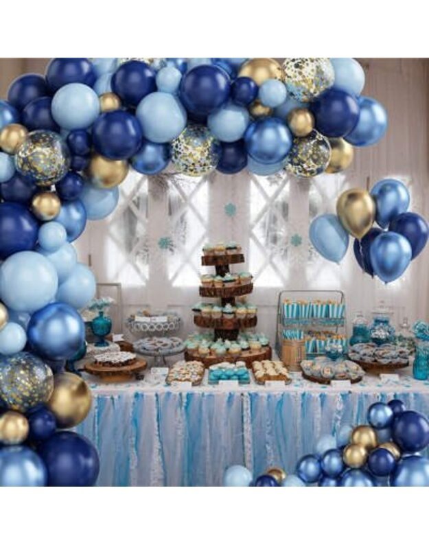 Macaron Blue Gold Theme balionų rinkinys (133 vnt) 4