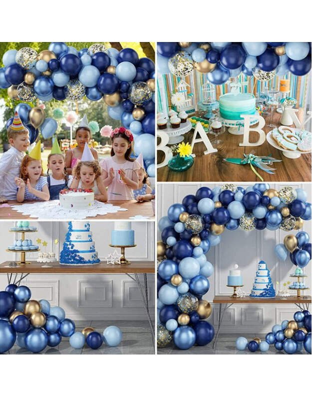 Macaron Blue Gold Theme balionų rinkinys (133 vnt) 3