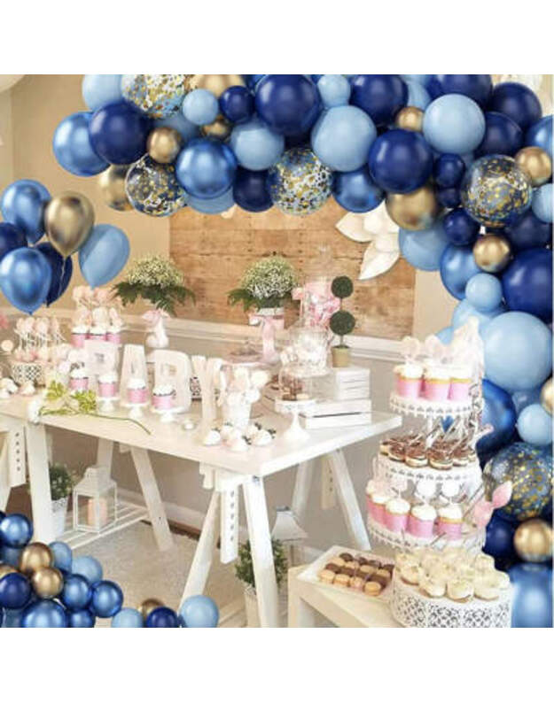 Macaron Blue Gold Theme balionų rinkinys (133 vnt) 2