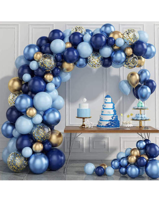 Macaron Blue Gold Theme balionų rinkinys (133 vnt)