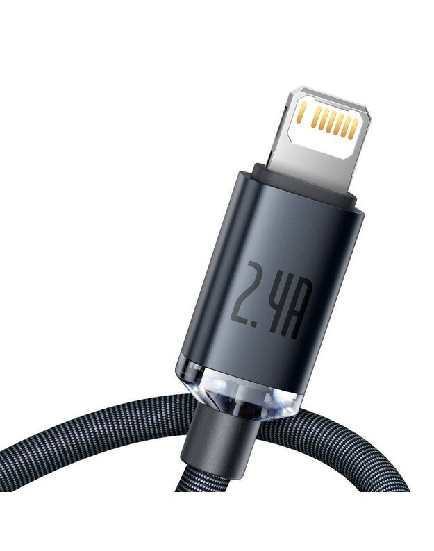 GREITO ĮKROVIMO KABELIS BASEUS CRYSTAL SHINE SERIES USB TYPE A Į LIGHTNING 2.4A 2M JUODAS (CAJY000101) 1