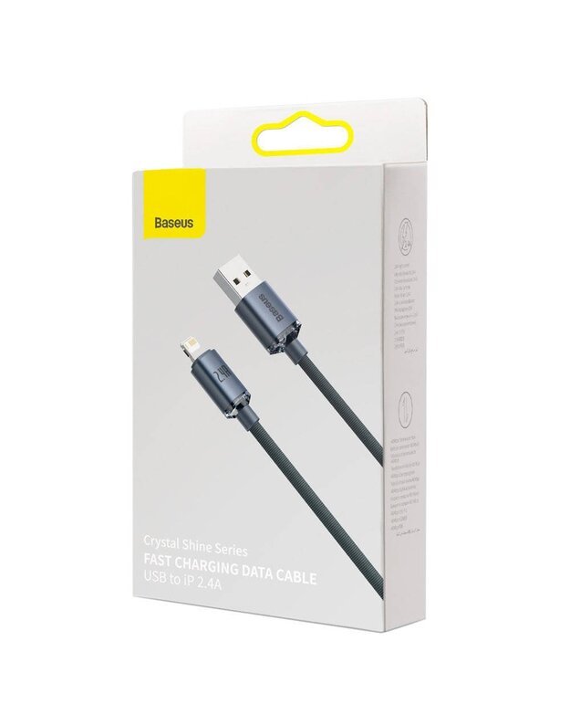 GREITO ĮKROVIMO KABELIS BASEUS CRYSTAL SHINE SERIES USB TYPE A Į LIGHTNING 2.4A 2M JUODAS (CAJY000101) 3