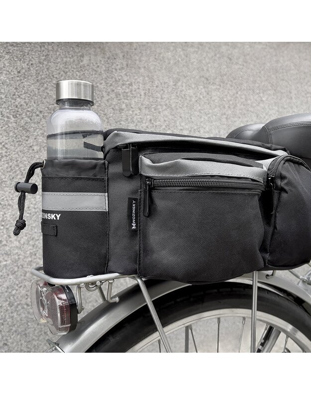 Dviračio galinės bagažinės krepšys su peties dirželiu ir butelio dėklu 6L, juodas 5
