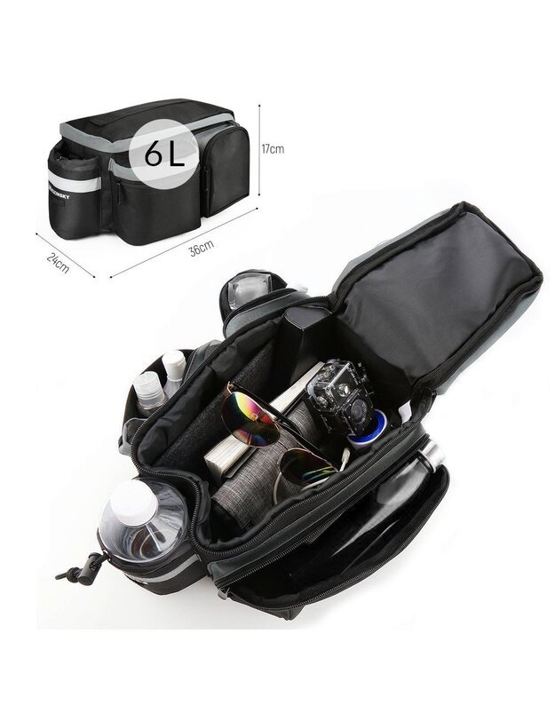 Dviračio galinės bagažinės krepšys su peties dirželiu ir butelio dėklu 6L, juodas 3