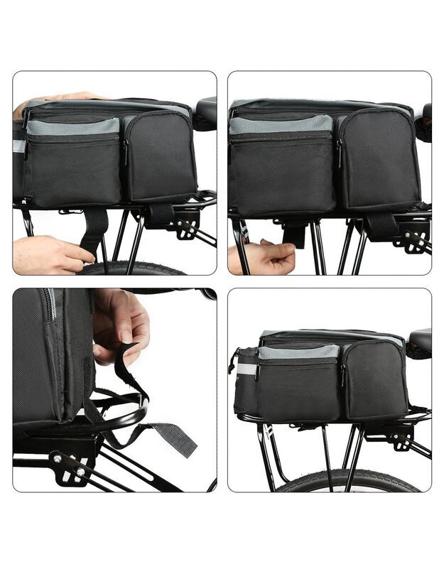 Dviračio galinės bagažinės krepšys su peties dirželiu ir butelio dėklu 6L, juodas 1