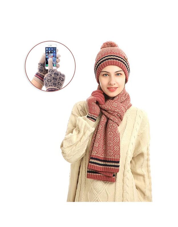 Žiemos rinkinys (pirštinės, šalikas, kepurė), rožinė M1211031-1 3