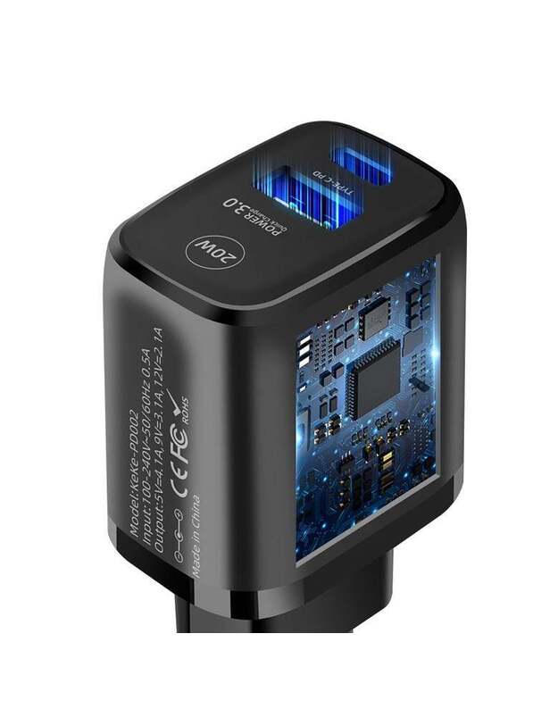 QC 3.0 USB C PD 20W sieninis kroviklis, juodas 1