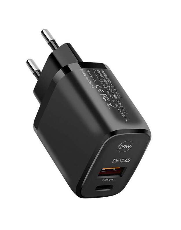 QC 3.0 USB C PD 20W sieninis kroviklis, juodas