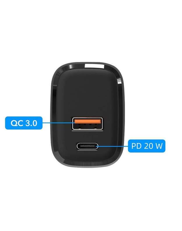 QC 3.0 USB C PD 20W sieninis kroviklis, juodas 4